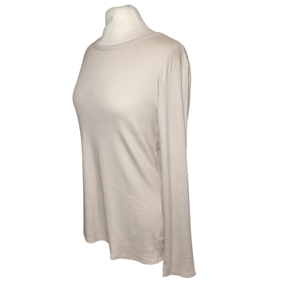 NWT ANRABESS Beige Ribbed Knit Long Sleeve Scoop Neck Slim Fit Basic Tee XXL - Picture 3 of 9